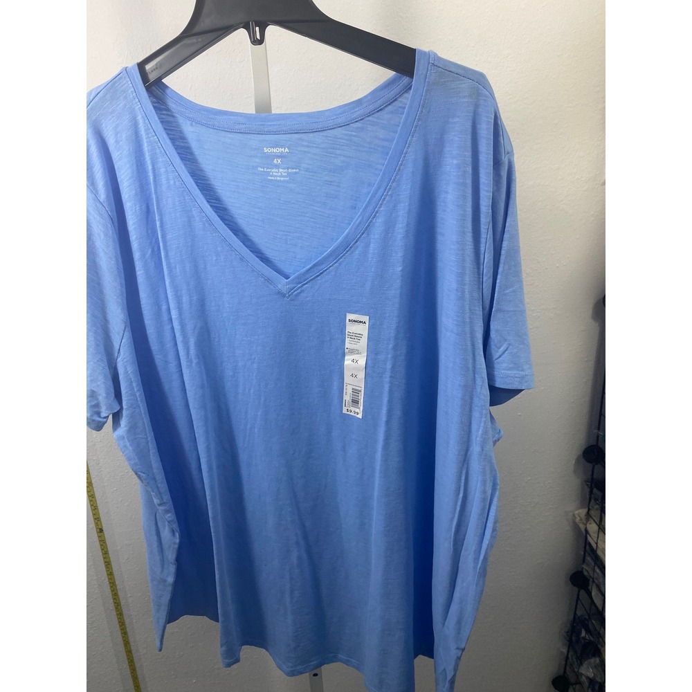 Sonoma Goods For Life Womens 4X Blue Everyday Short Sleeve V-Neck Tee NWT